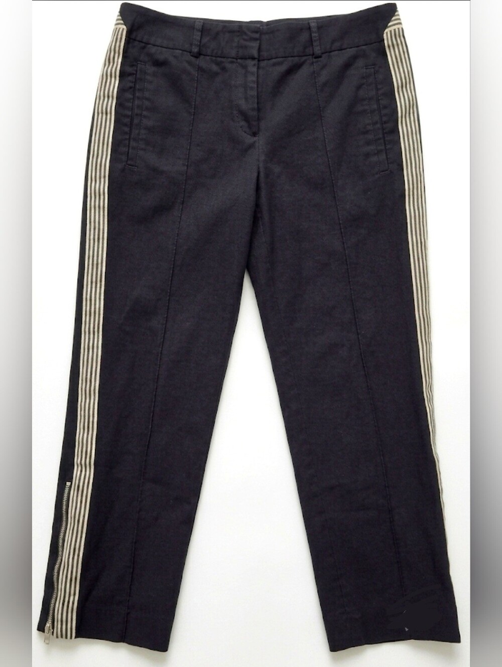 Edgy Side-Striped Slim Trousers, Ankle Zips, Black and Cream Andrè Oliver, 8